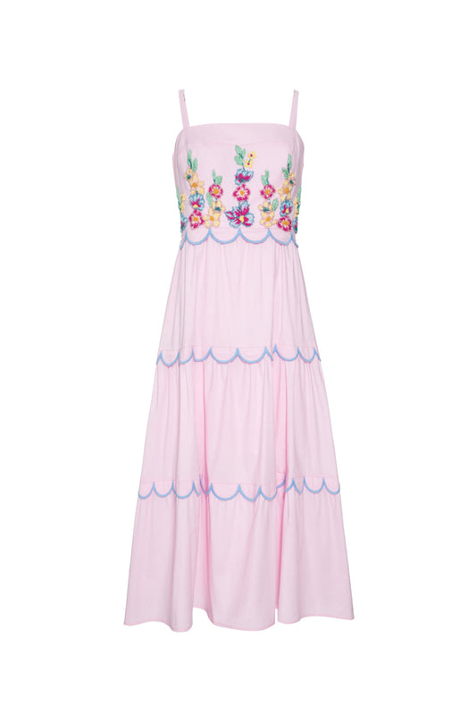 Vestido mÃ­di bordado tricoline spencer rosa