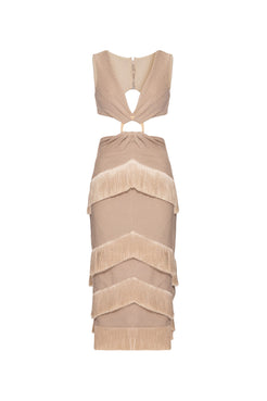 VESTIDO MÍDI FRANJAS MALHA EMILLE CRU