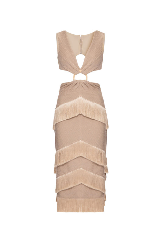 VESTIDO MÍDI FRANJAS MALHA EMILLE CRU