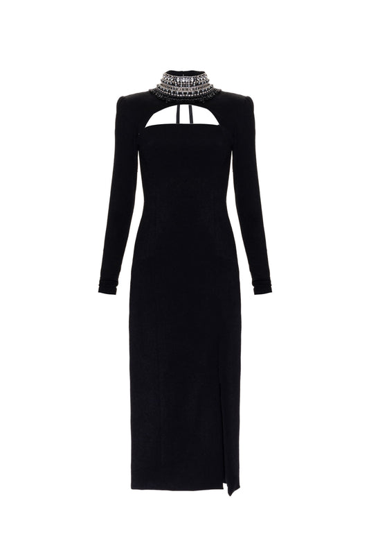 Vestido mídi gola removível malha luxor spy preto