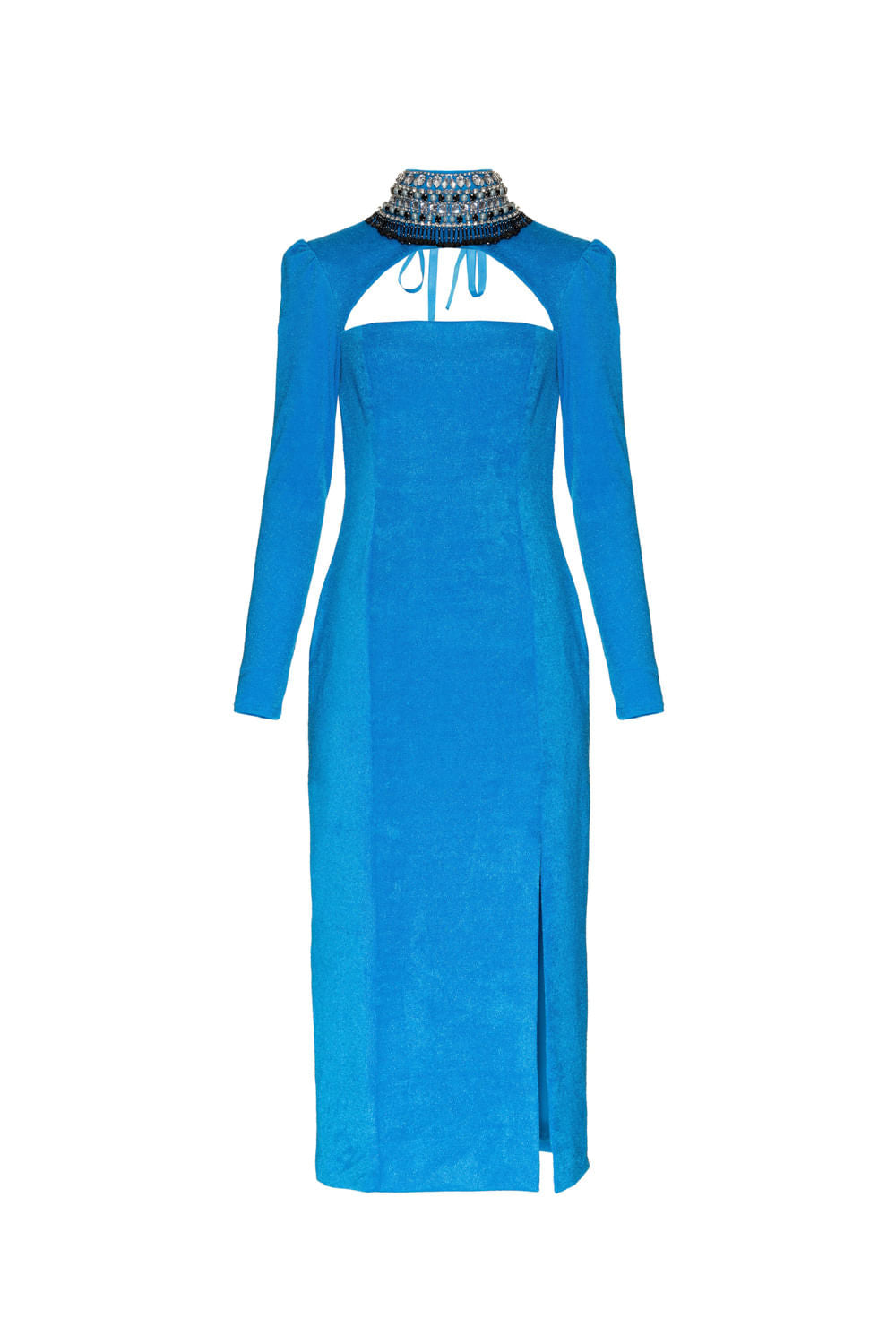 VESTIDO MÍDI GOLA REMOVÍVEL MALHA LUXOR SPY AZUL