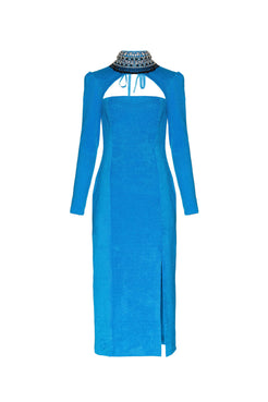 Vestido mídi gola removível malha luxor spy azul
