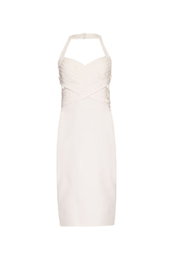 VESTIDO MÍDI FRENTE ÚNICA CREPE EDIE OFF WHITE