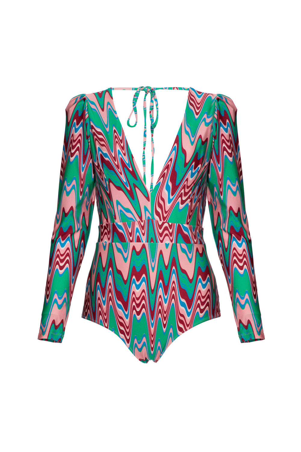 BODY MANGA LONGA LYCRA WAVES VERDE
