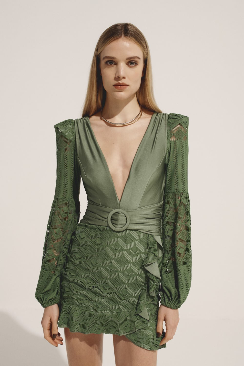 VESTIDO CURTO FIVELA TELA GEO LUDIC VERDE