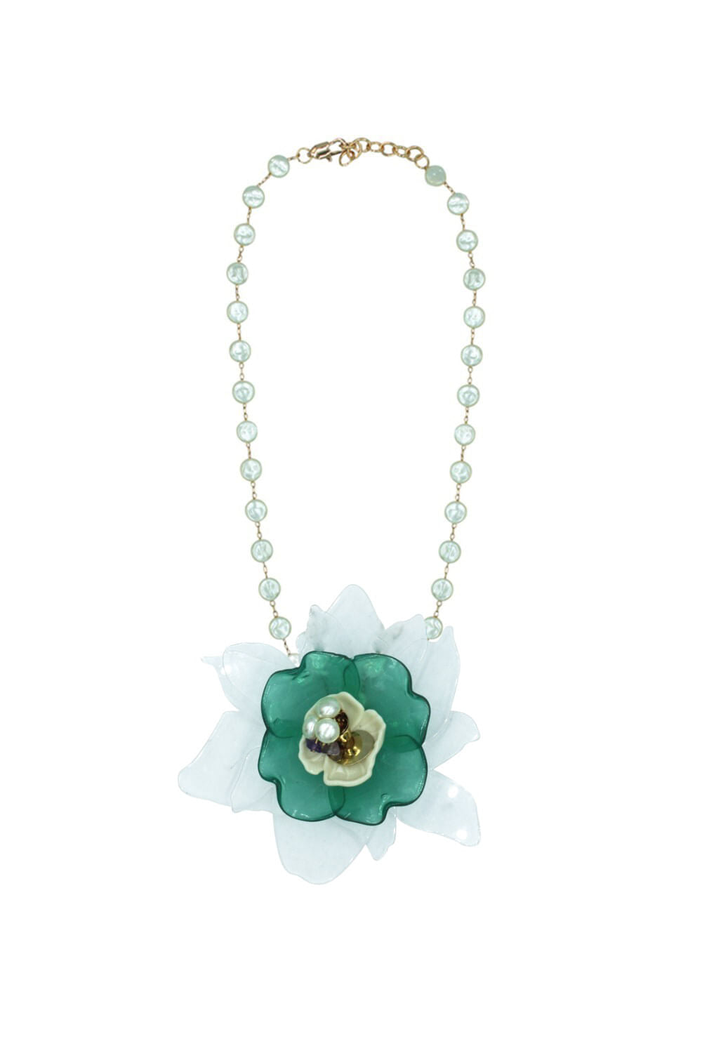 COLAR PÉROLAS ORQUÍDEA VERDE