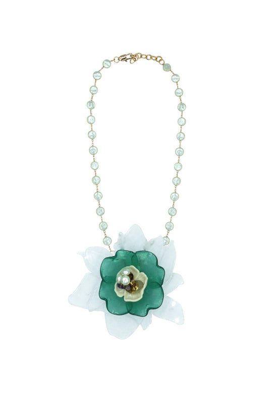COLAR PÉROLAS ORQUÍDEA VERDE