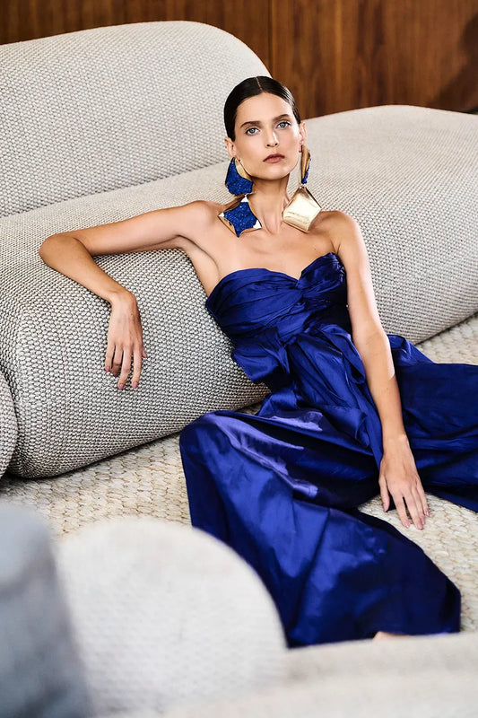 TOP CROPPED TAFETÁ INTENSE AZUL