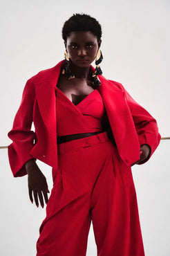 Top cropped velvet leather vermelho