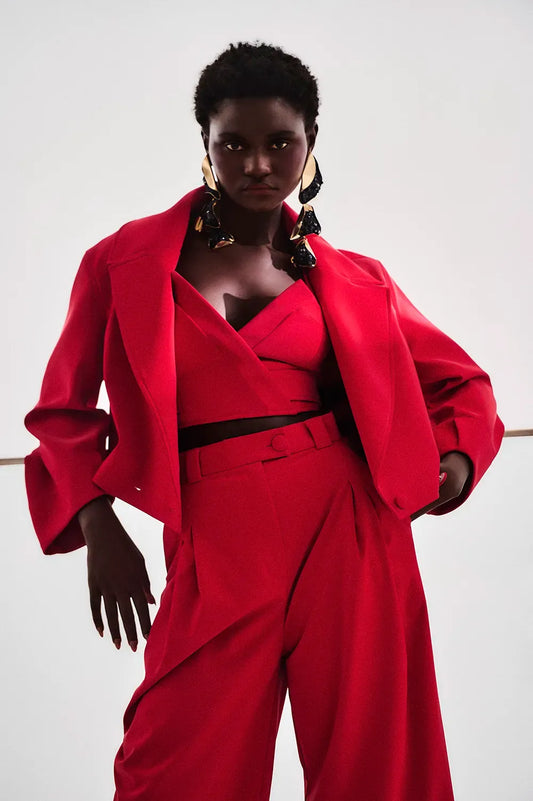 Top cropped velvet leather vermelho