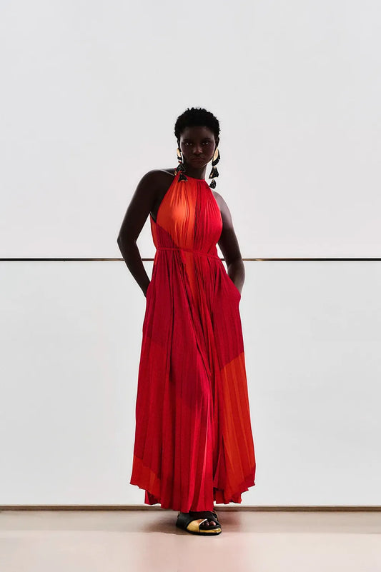 Vestido longo cetim fatiha laranja