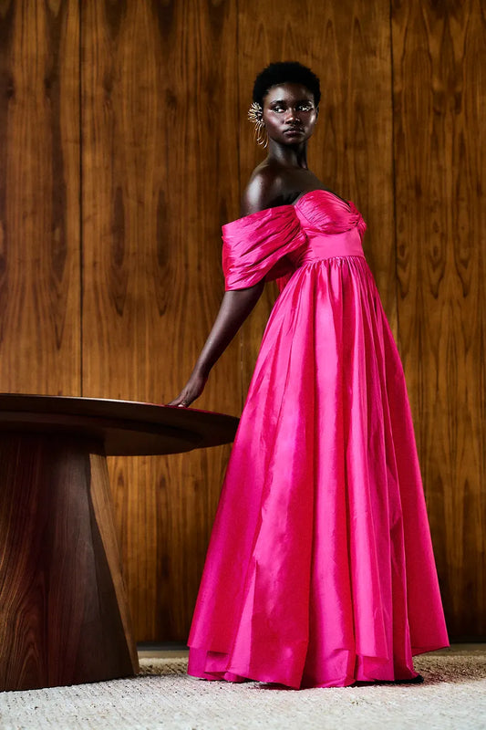Vestido longo tafetÃ¡ intense pink