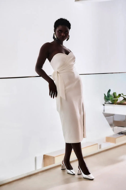 Vestido mídi classic crepe off white