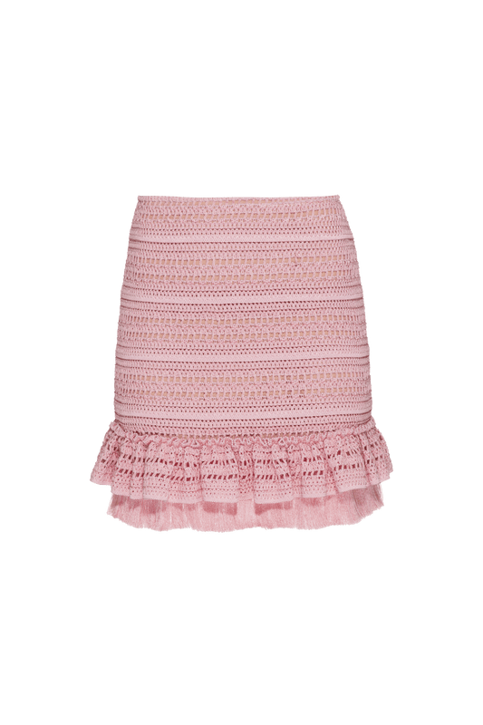 Saia curta tela sweet fringe rosa