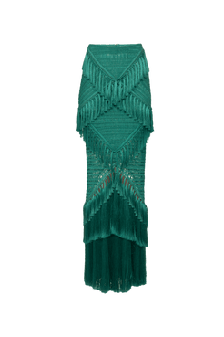 Saia longa vibrant fringe verde