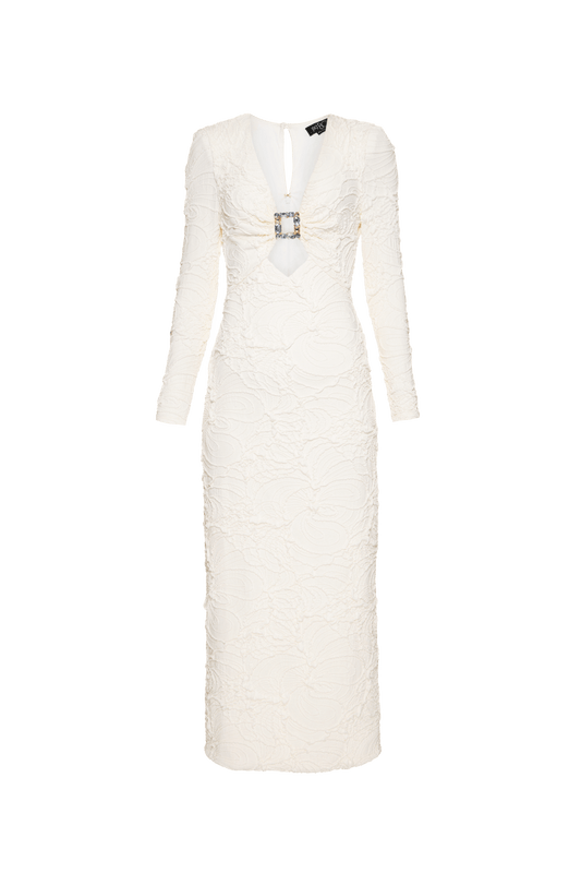 VESTIDO MÍDI LYCRA PETALS OFF WHITE