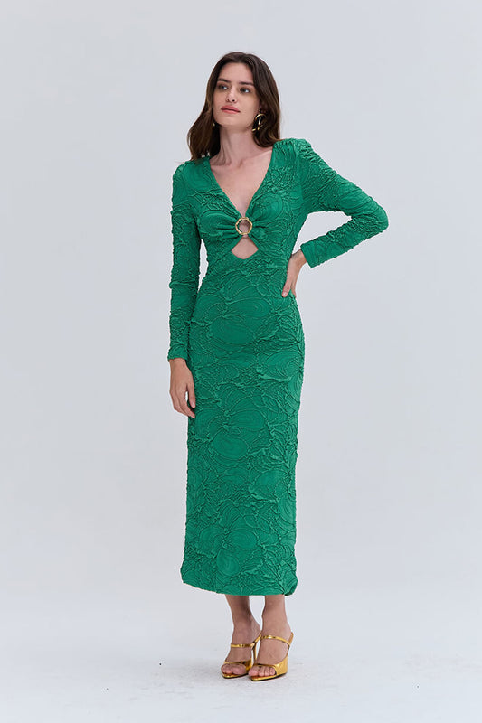 VESTIDO MÍDI LYCRA PETALS VERDE ESCURO