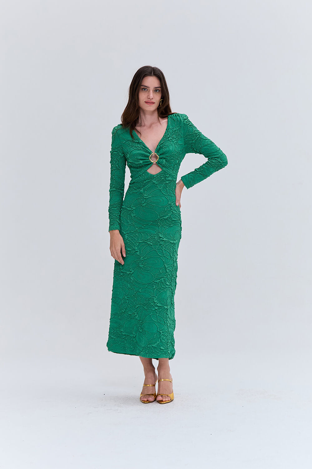 VESTIDO MÍDI LYCRA PETALS VERDE ESCURO