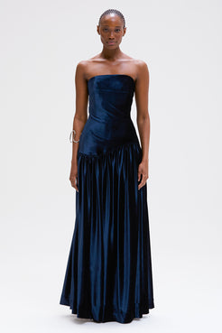 VESTIDO LONGO VELVET DUSK AZUL MARINHO