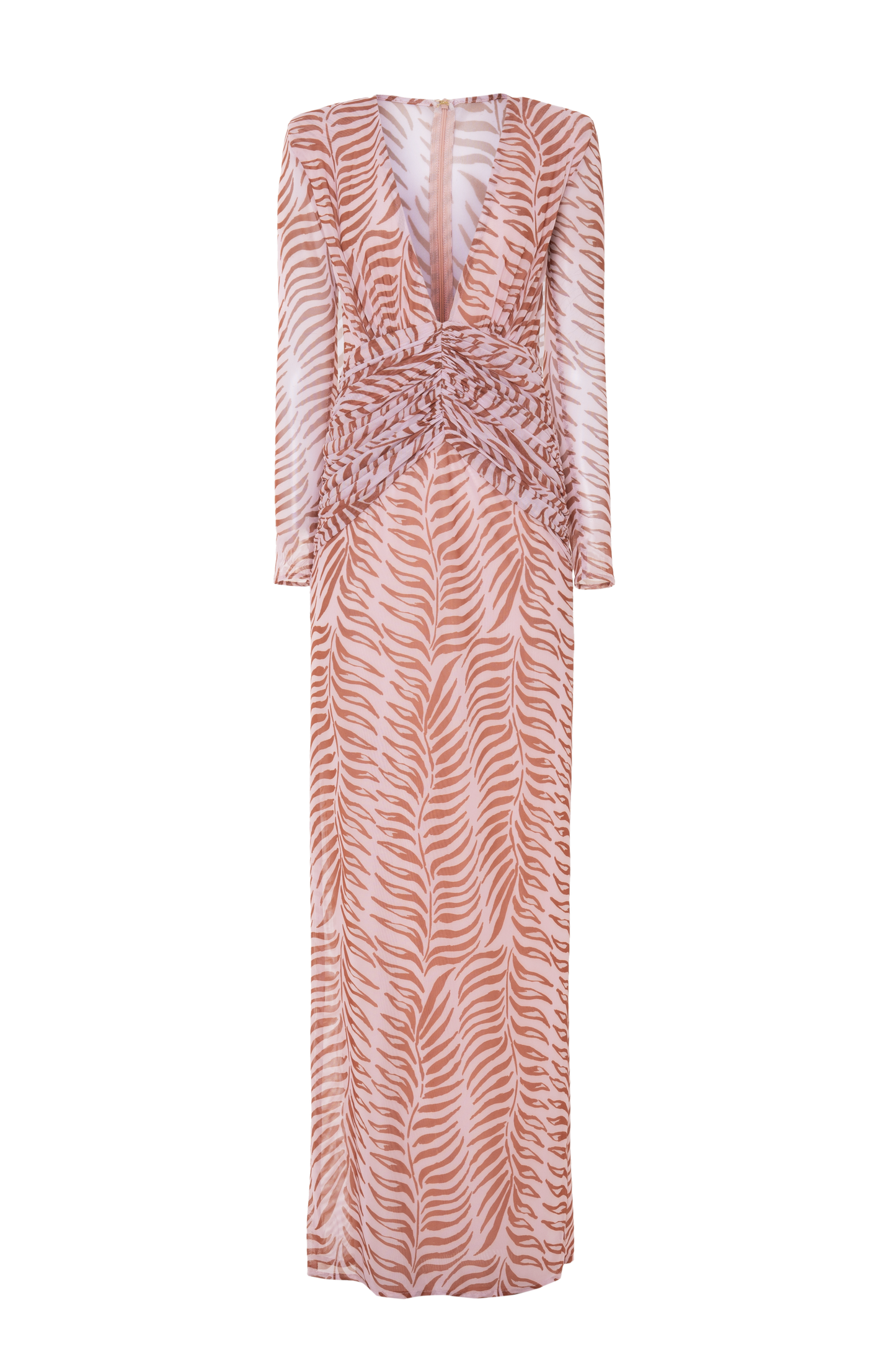 VESTIDO LONGO GRAPHIC LEAVES ROSA CLARO