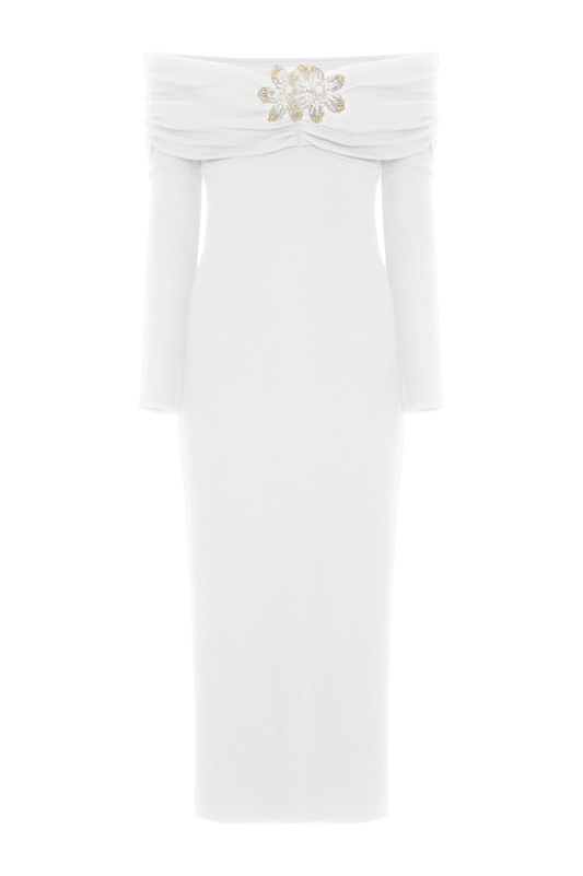 VESTIDO MIDI MALHA MERIAN OFF WHITE