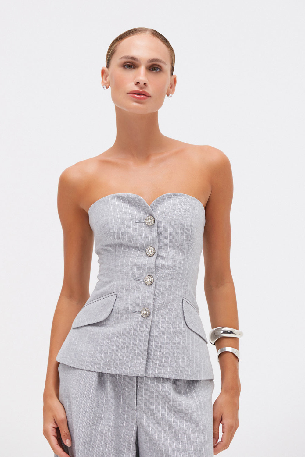 TOP METALLIC PINSTRIPE CINZA