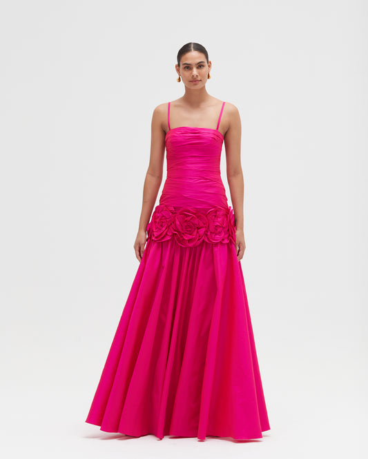 VESTIDO LONGO TAFETÁ BLOOM ROSA