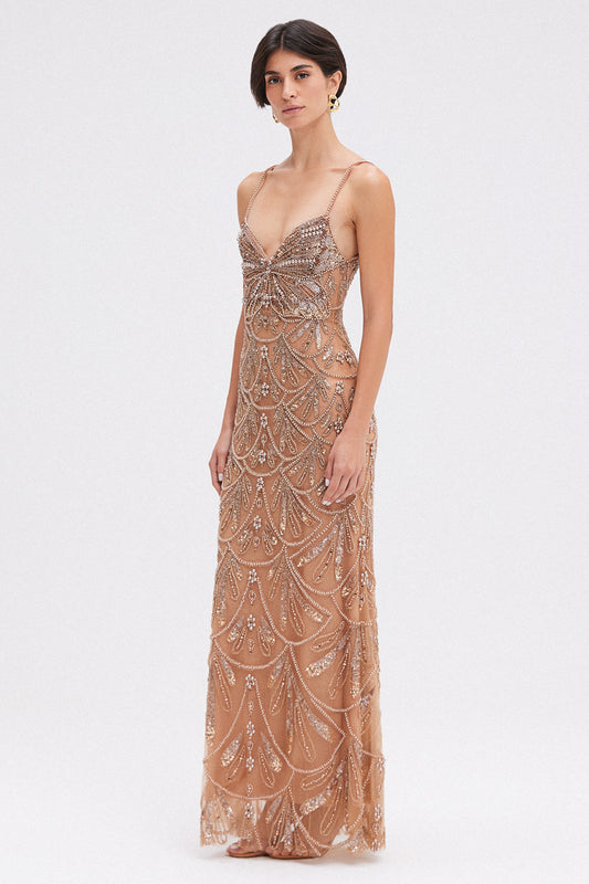VESTIDO LONGO DREAM EMBROIDERY BEGE