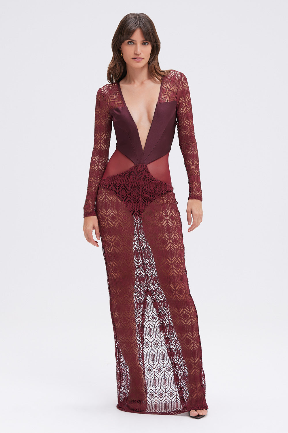 VESTIDO LONGO SEASHELL LYCRA  VERMELHO ESCURO