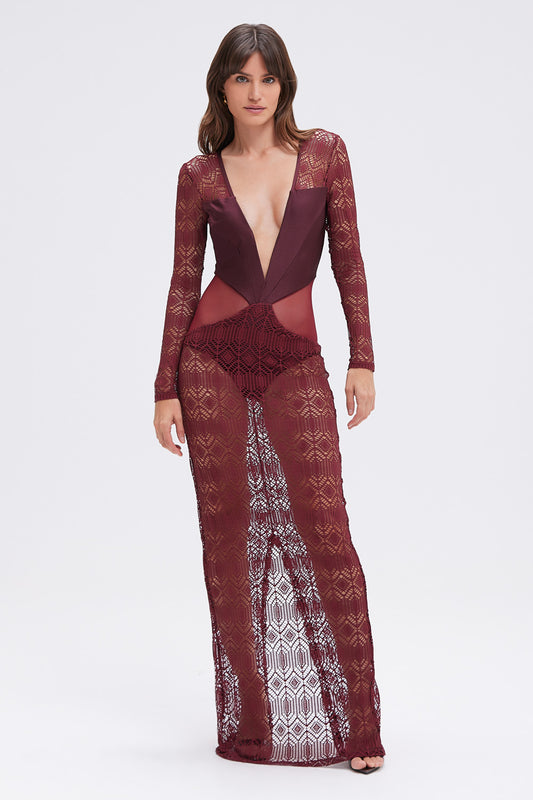 VESTIDO LONGO SEASHELL LYCRA  VERMELHO ESCURO