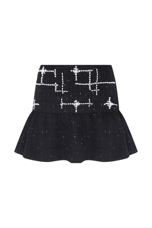 SAIA CURTA PEARL TWEED PRETO