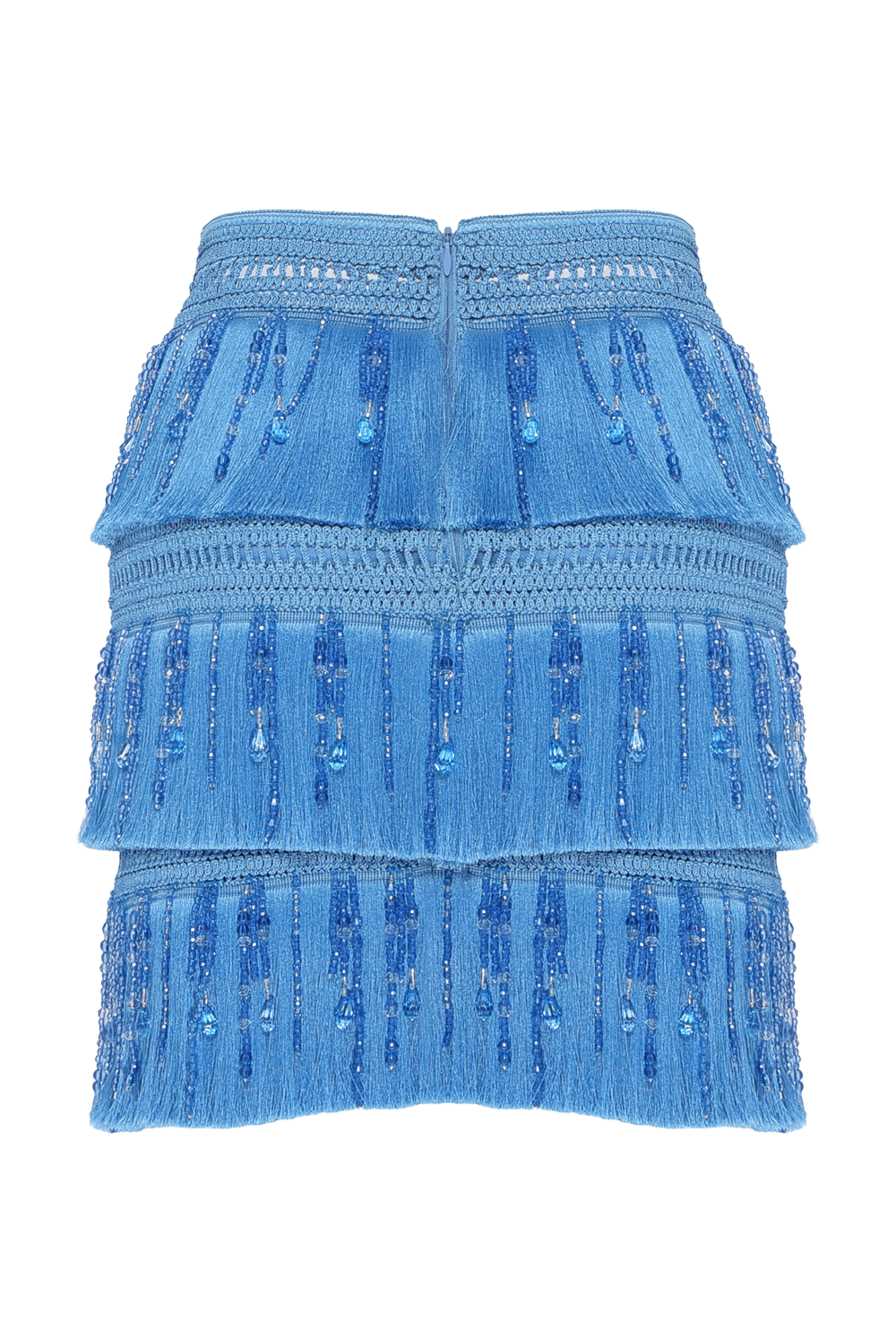 SAIA CURTA CLARA FRINGE AZUL