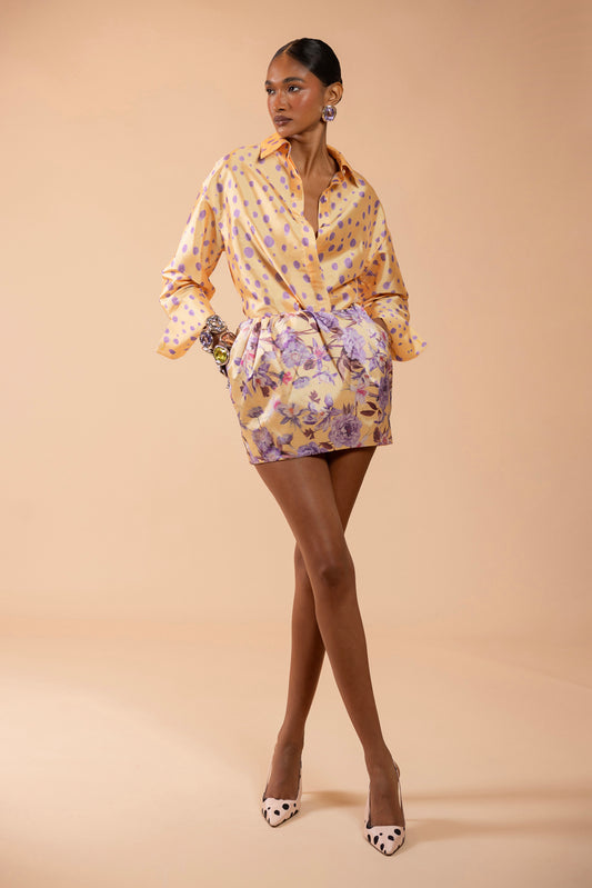 SAIA CURTA PEONY DOTS AMARELO