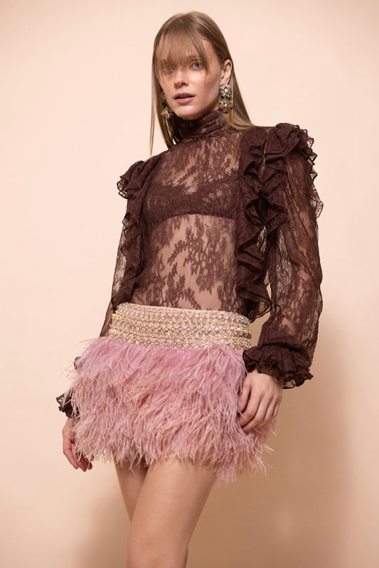 BLUSA RENDA LENY MARROM