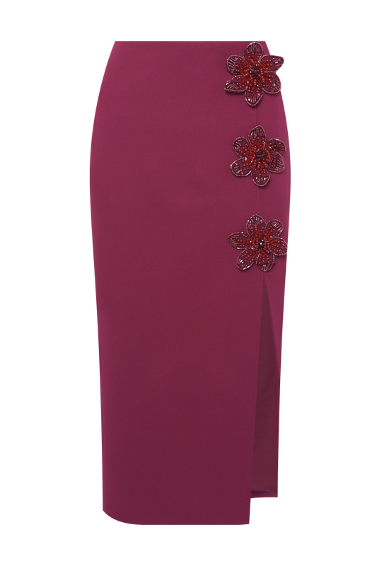 SAIA MIDI CREPE MYSTIQUE  VERMELHO ESCURO