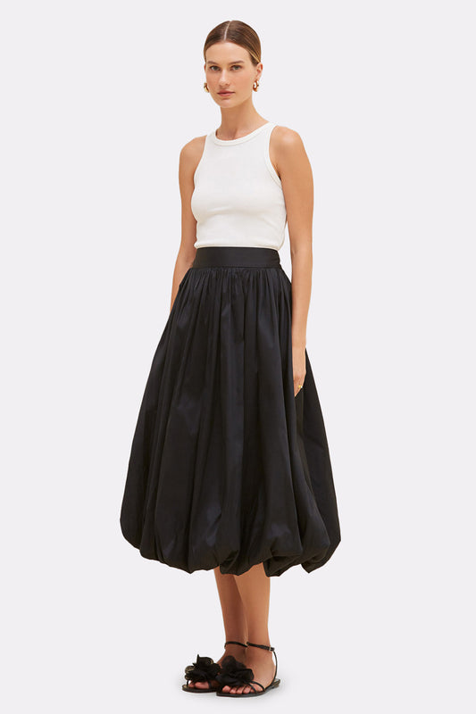 SAIA MIDI TAFETÁ BLOOM PRETO