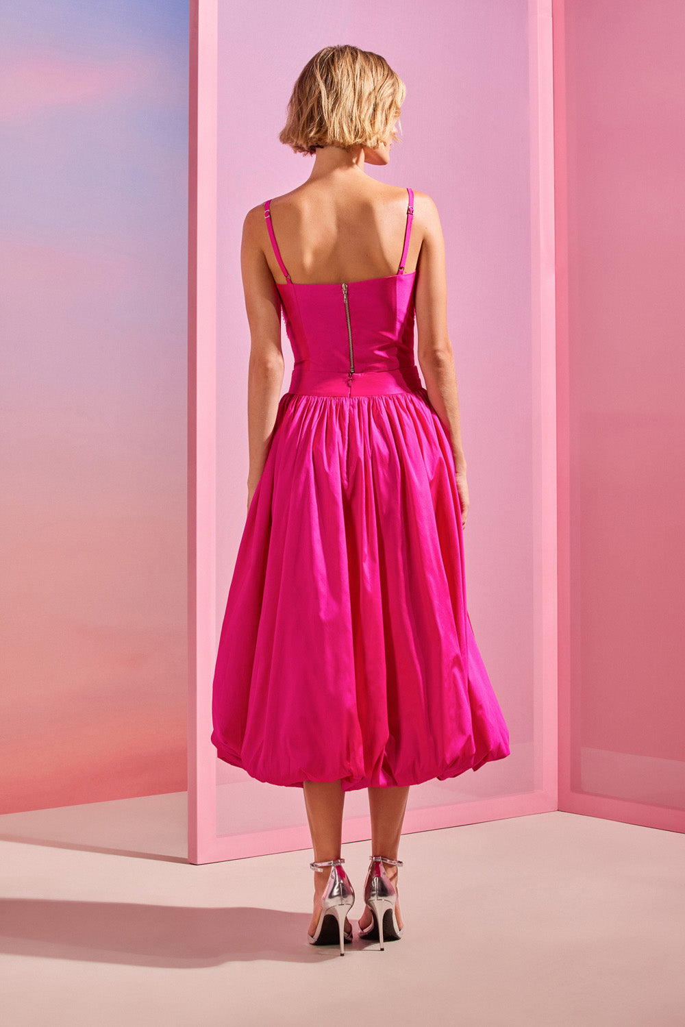 SAIA MIDI  TAFETA BLOOM ROSA