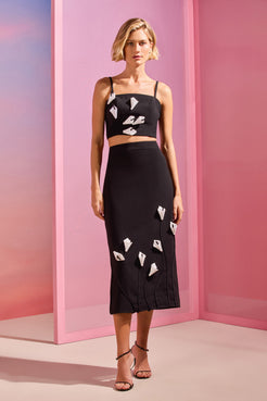 SAIA MIDI CREPE DAMA PRETO