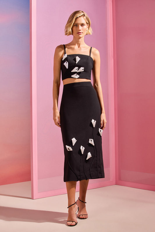 SAIA MIDI CREPE DAMA PRETO