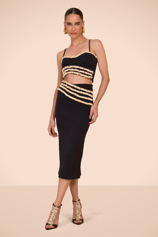 SAIA MIDI MALHA JADE PRETO