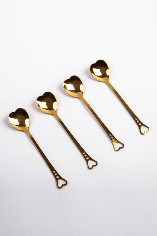 SET DE COLHERES DE SOBREMESA CORAÇÃO DOURADO
