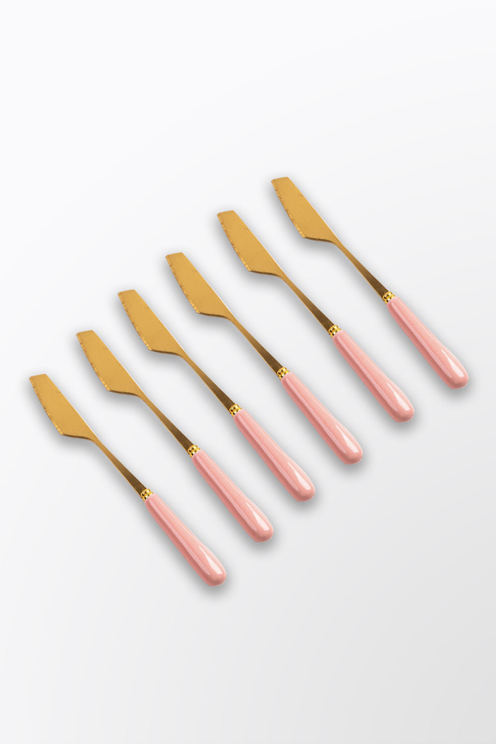 SET DE FACAS DE SOBREMESA BOTÂNICA ROSA COM DOURADO