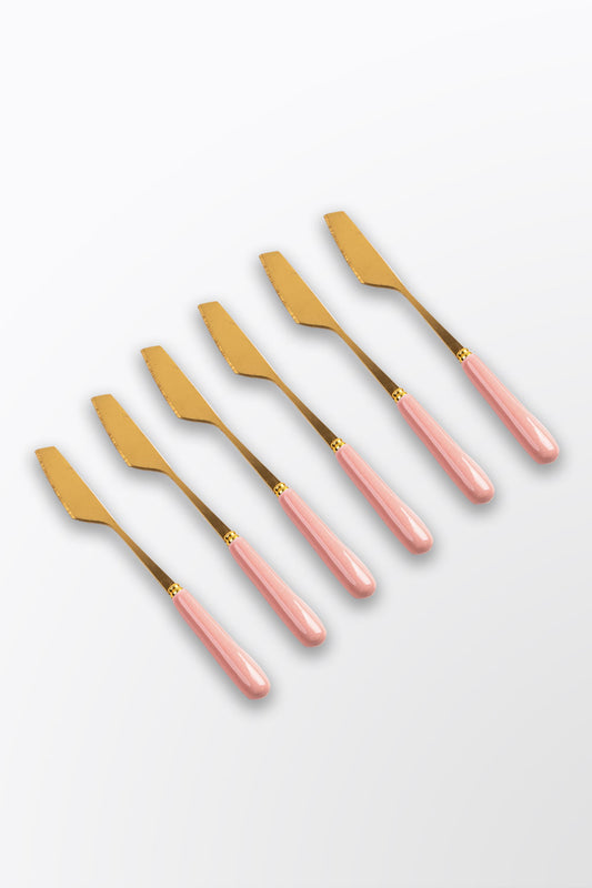 SET DE FACAS DE SOBREMESA BOTÂNICA ROSA COM DOURADO