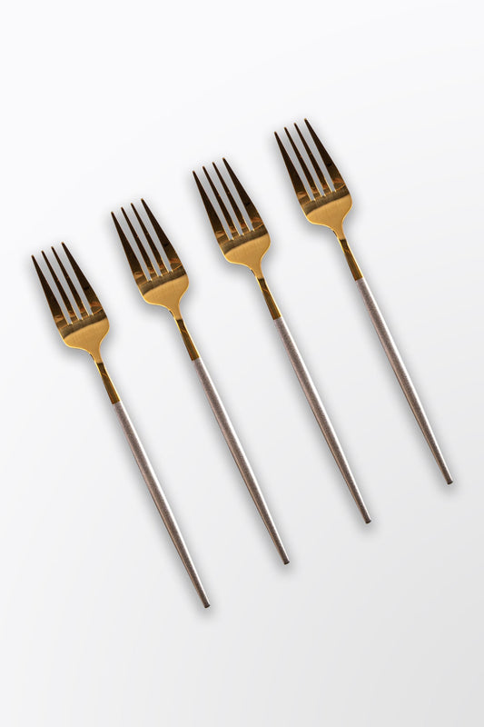 JOGO DE GARFOS BICOLOR SLIM PRATA E DOURADO