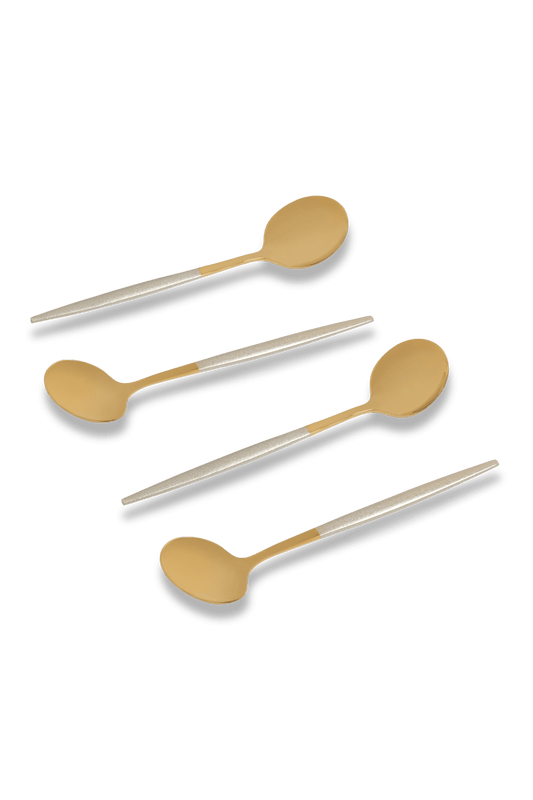 JOGO DE COLHERES PARA SOBREMESA SLIM PRATA E DOURADO