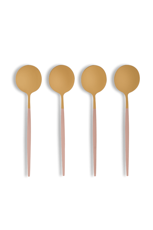 JOGO DE COLHERES PARA SOBREMESA SLIM ROSA/DOURADO