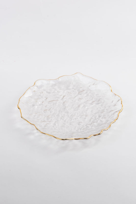 PRATO DE SOBREMESA BORDA DOURADA SOPRO CLEAR GOLD