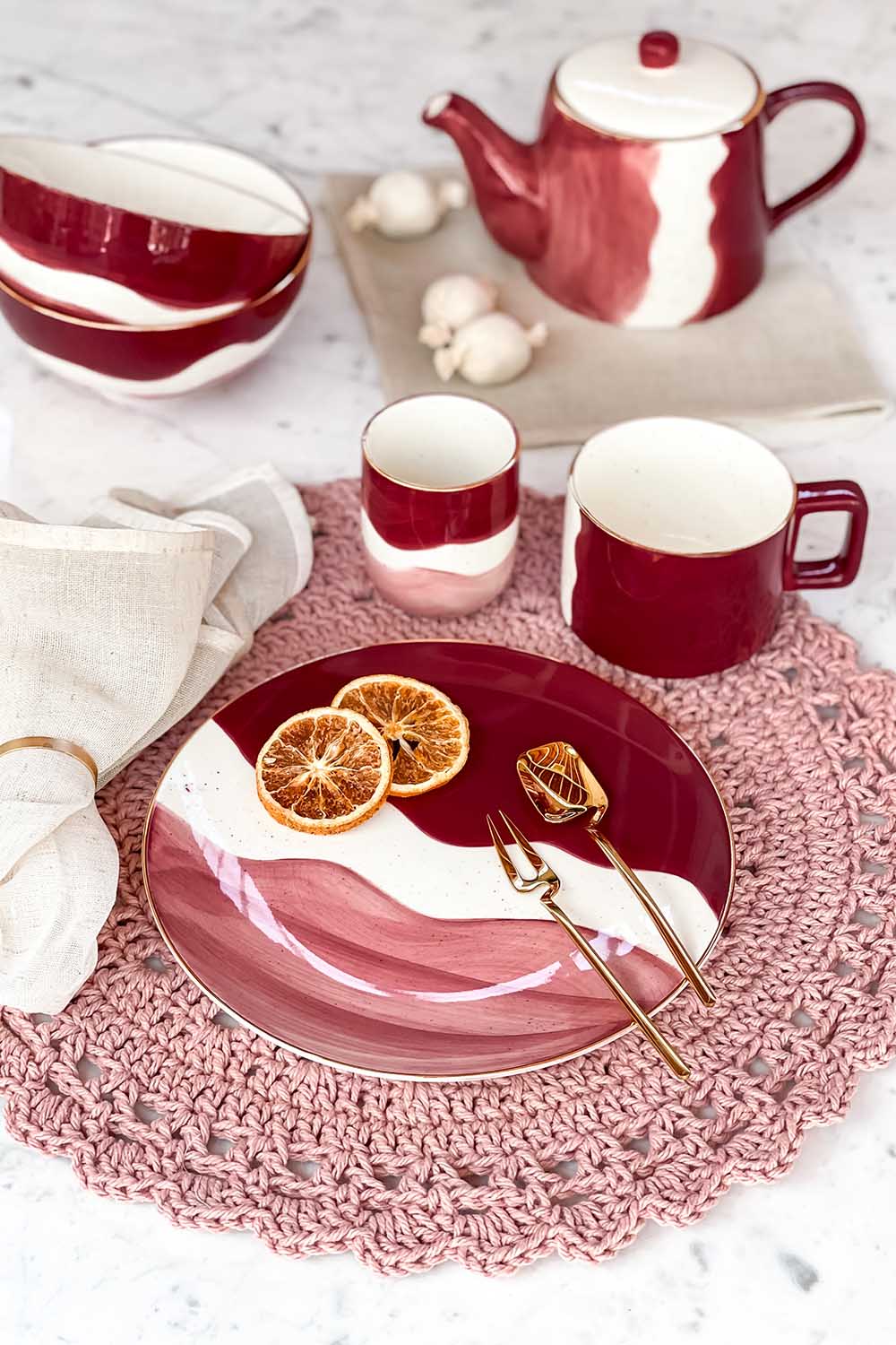 PRATO PORCELANA AQUARELA  MARSALA