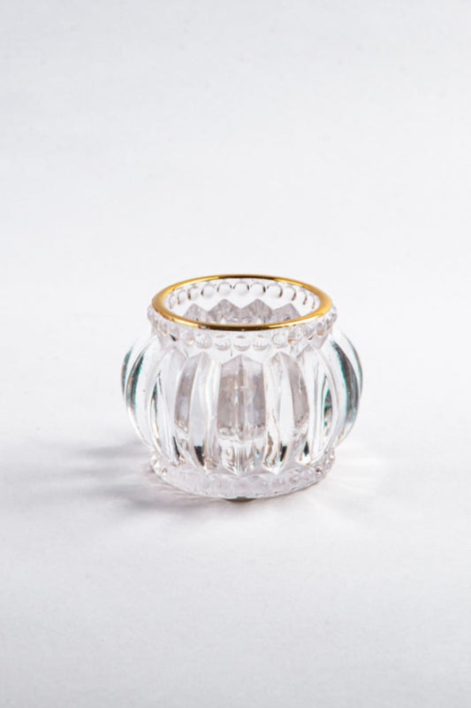 CASTIÇAL PEQUENO BORDA DOURADA SOPRO CRISTAL