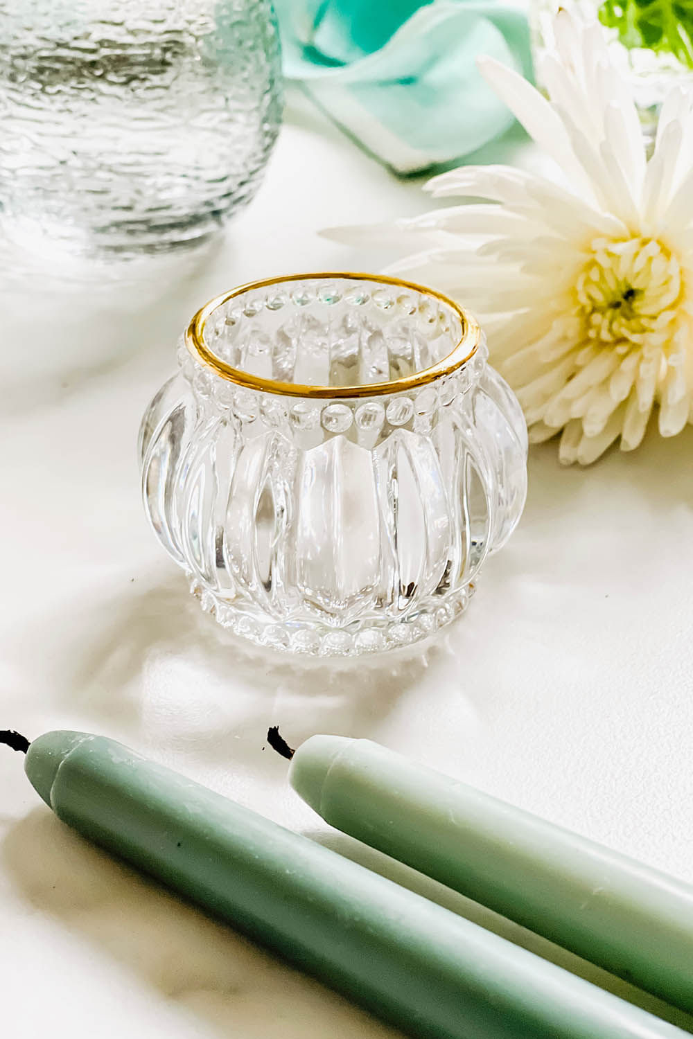 CASTIÇAL PEQUENO BORDA DOURADA SOPRO CRISTAL